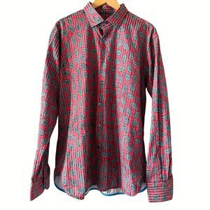 Luchiano Visconti Black XL Red Stripe Checked Blue Paisely Button Down
